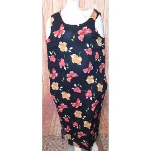 Notations Black Floral Sleeveless Midi Dress Sz 1X